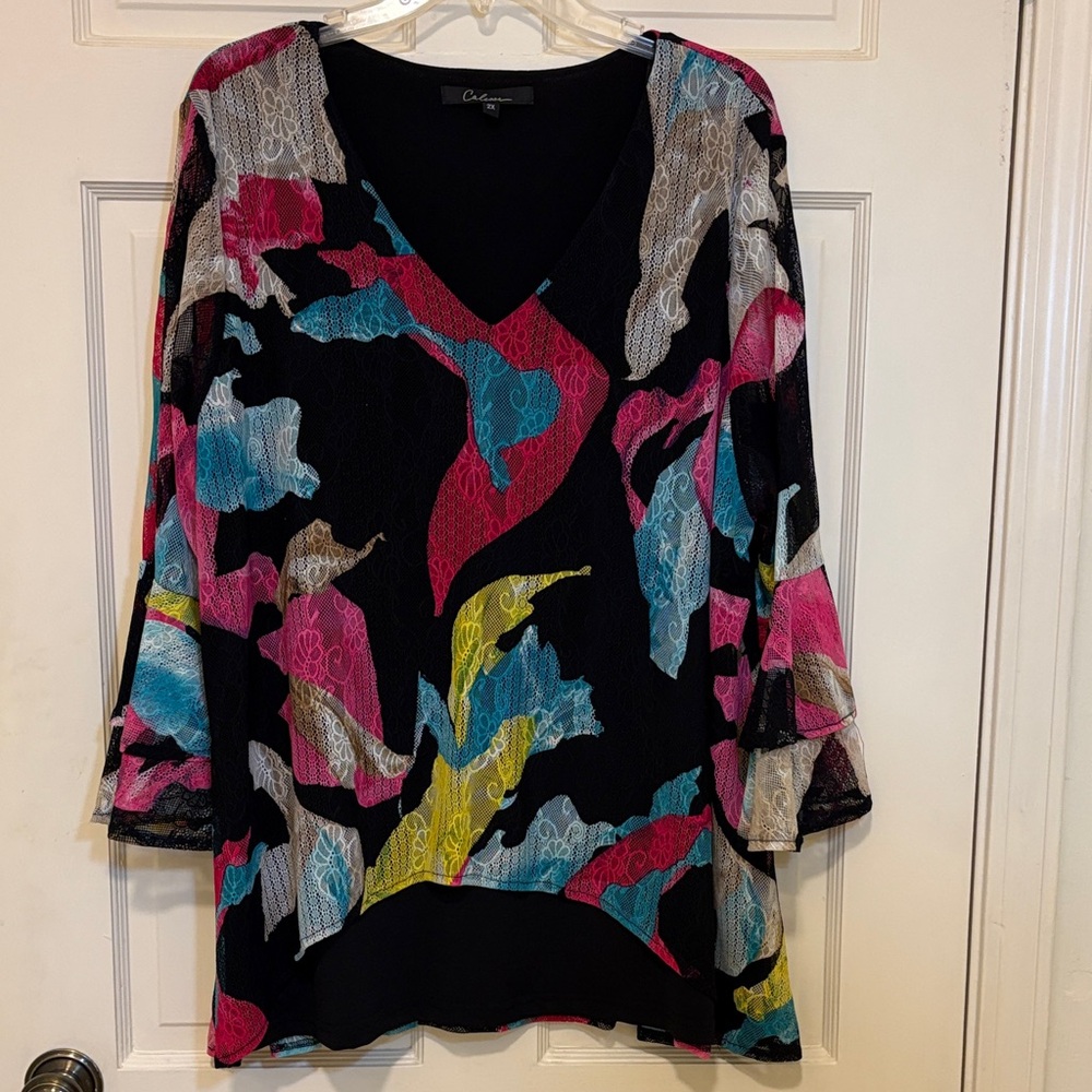 Calessa Black Colorful Elegant Blouse